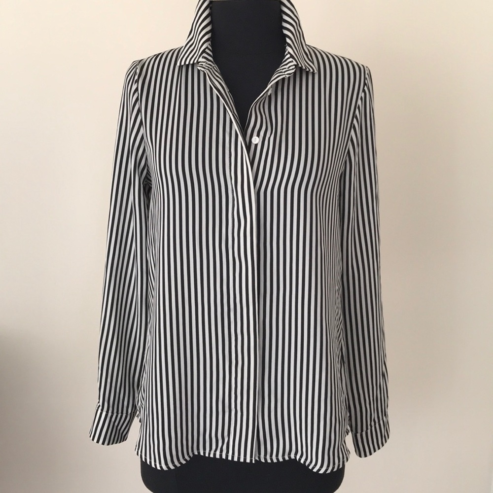 H&M Black And White Satin Stripe Blouse